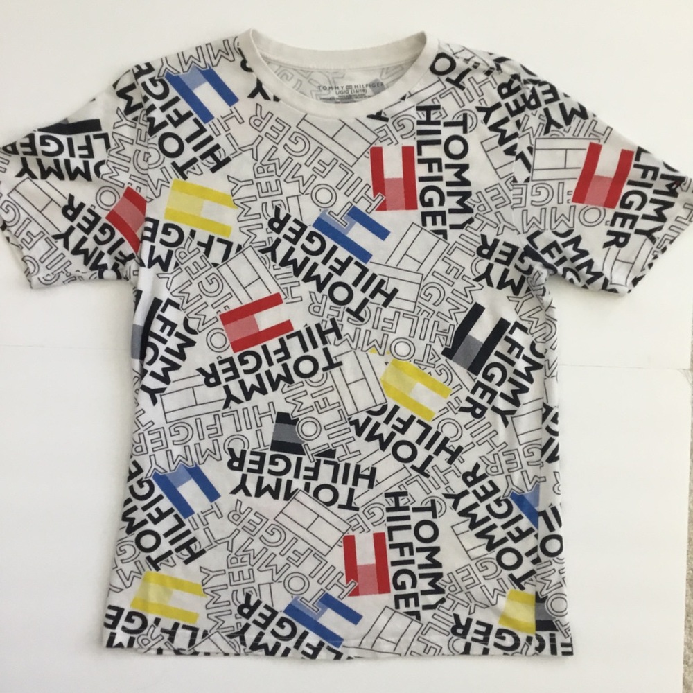 Tommy Hilfiger Boys Shirt Short Sleeves Logo Size L